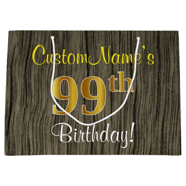 Faux Wood look, Faux Guld 99 Birthday + Namn (Framsidan)