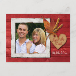 FAUX Wood, Löv, Heart Save Date Post Card Meddelande Vykort