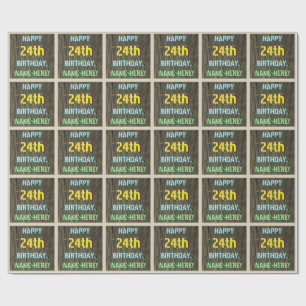 Faux Wood, målad textsökning, 24:e födelsedagen +  Presentpapper