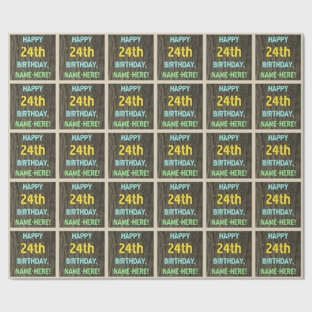 Faux Wood, målad textsökning, 24:e födelsedagen +  Presentpapper (Platt)