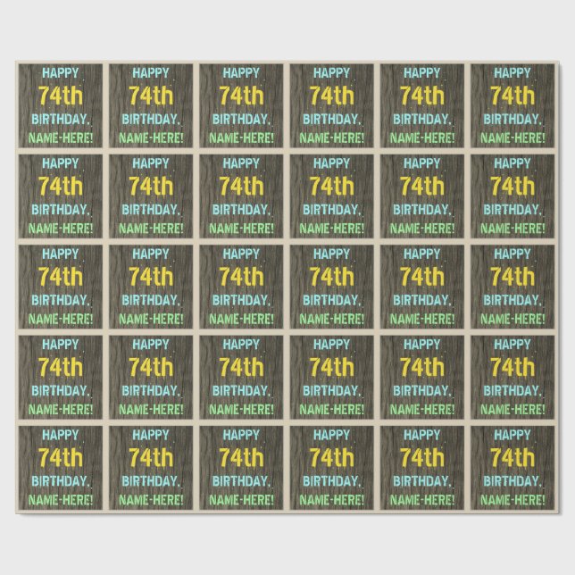 Faux Wood, målad textvisning, 74:e födelsedag + Na Presentpapper (Platt)