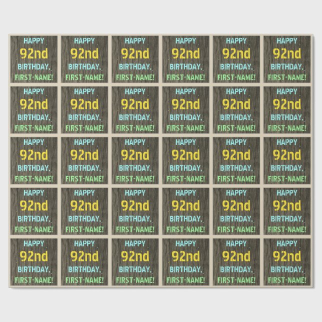 Faux Wood, målad textvisning, 92:a födelsedagen +  Presentpapper (Platt)