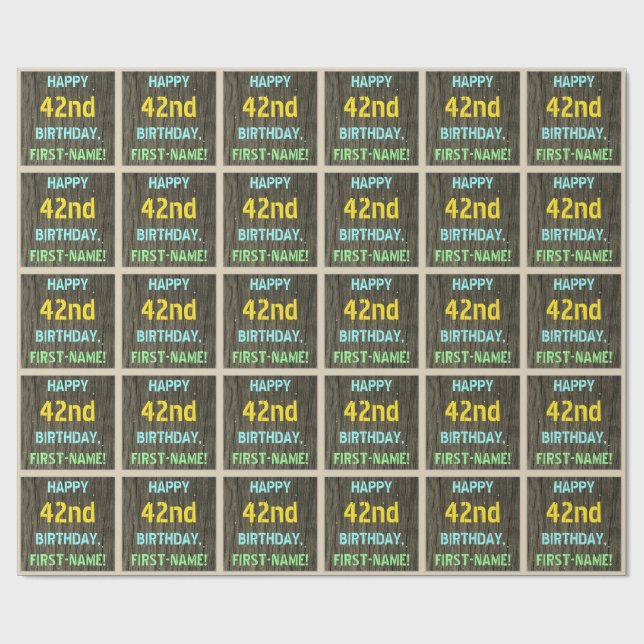 Faux Wood, målat textutseende, 42:a födelsedagen + Presentpapper (Platt)