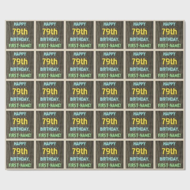Faux Wood, Painting Text look, 79:e födelsedagen + Presentpapper (Platt)