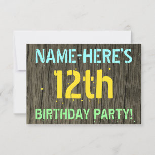 Faux Wood, Pawarded Text look, 12:e Birthday + Nam Inbjudningar