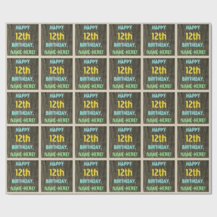 Faux Wood, Pawarded Text look, 12:e Birthday + Nam Presentpapper