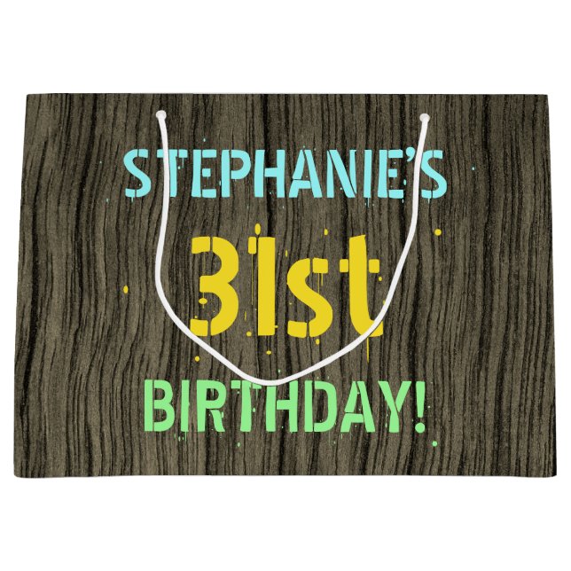 Faux Wood, Pawarded Text look, 31a Birthday + Namn (Framsidan)