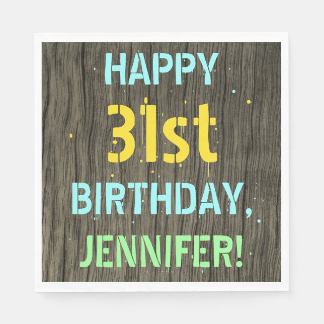 Faux Wood, Pawarded Text look, 31a Birthday + Namn Pappersservett (Framsidan)
