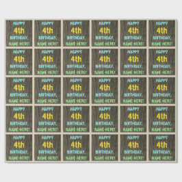 Faux Wood, Pawarded Text look, 4e födelsedagen + N Presentpapper