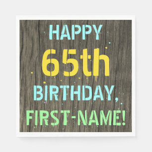 Faux Wood, Pawarded Text look, 65e Birthday + Namn Pappersservett