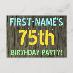 Faux Wood, Pawarded Text look, 75:e Birthday + Nam Inbjudningar