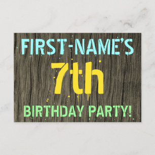 Faux Wood, Pawarded Text look, 7:e Birthday + Namn Inbjudningar
