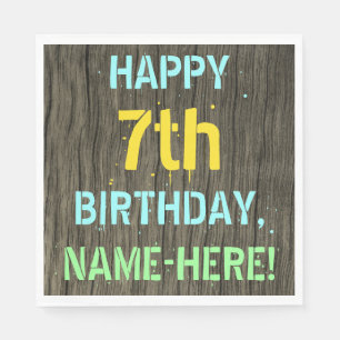 Faux Wood, Pawarded Text look, 7:e Birthday + Namn Pappersservett