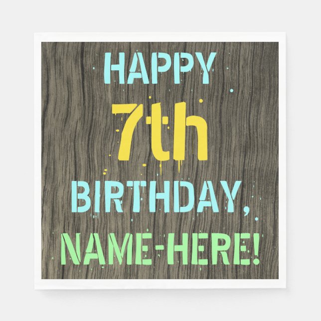 Faux Wood, Pawarded Text look, 7:e Birthday + Namn Pappersservett (Framsidan)