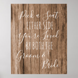 Faux wood Plocka a Seat antingen Side bröllop-teck Poster