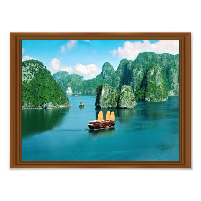 Faux Wood Ram Malaysia Sailboat Ocean Fototryck (Framsidan)