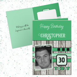 Faux wood Rustic 30 gröntars fotofödelsedag Kort