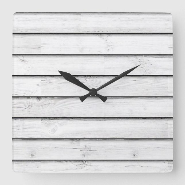 Faux Wood Slats | Vit | ANPASSADE Fyrkantig Klocka (Framsida)