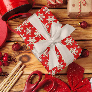 Faux Wood Snowflake Pattern On Solid Red Presentpapper
