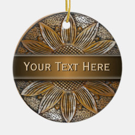 Faux Wood Solros Photo Ceramic Round Ornaments Julgransprydnad Keramik