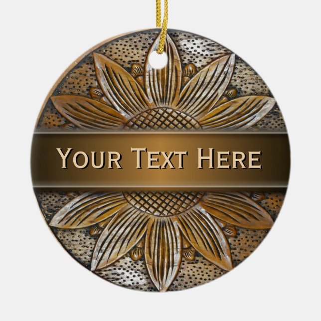 Faux Wood Solros Photo Ceramic Round Ornaments Julgransprydnad Keramik (Framsidan)