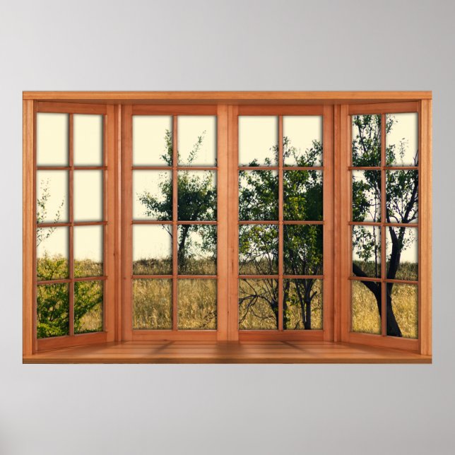 Faux Wooden Bay Window Illusion - Golden Grass Poster (Framsidan)