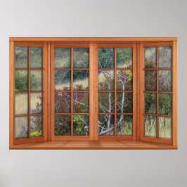 Faux Wooden Bay Window Illusion - Grassy Ligcape Poster