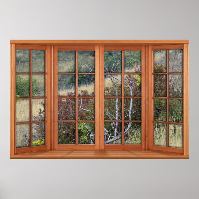 Faux Wooden Bay Window Illusion - Grassy Ligcape Poster (Framsidan)