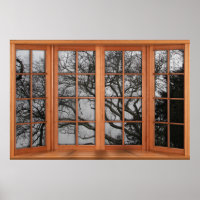 Faux Wooden Bay Window Illusion - Winter View