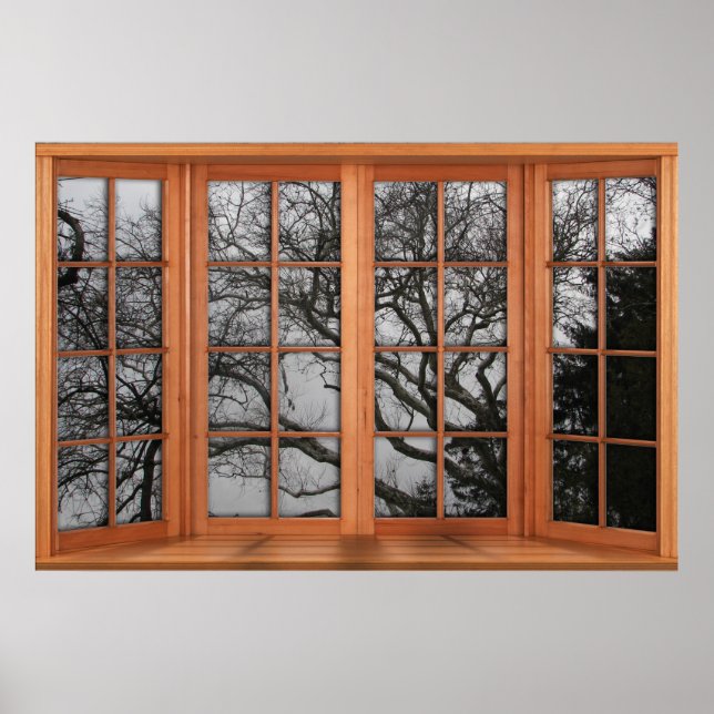 Faux Wooden Bay Window Illusion - Winter View Poster (Framsidan)