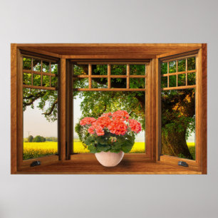 Faux Wooden Bow Window Illusion - sommarvy Poster