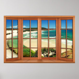 Faux Wooden Bow Window Illusion - Västindien Poster
