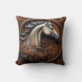 Faux Wooden Carved Horse Throw Pillow Kudde