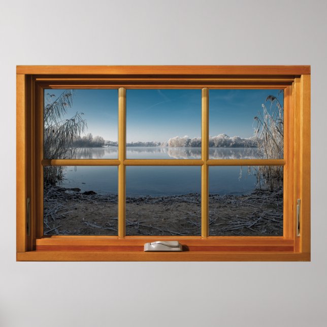 Faux Wooden Window Illusion - Frosty Winter View Poster (Framsidan)