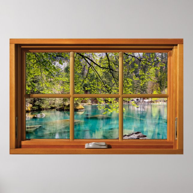 Faux Wooden Window Illusion - Lagoon Sjö Scene Poster (Framsidan)