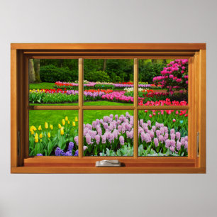 Faux Wooden Window Illusion - Vår Garden Poster