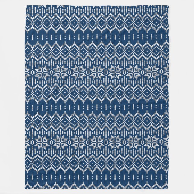 Faux Wool Knitting Mönster Blue White Fleecefilt (Framsidan)