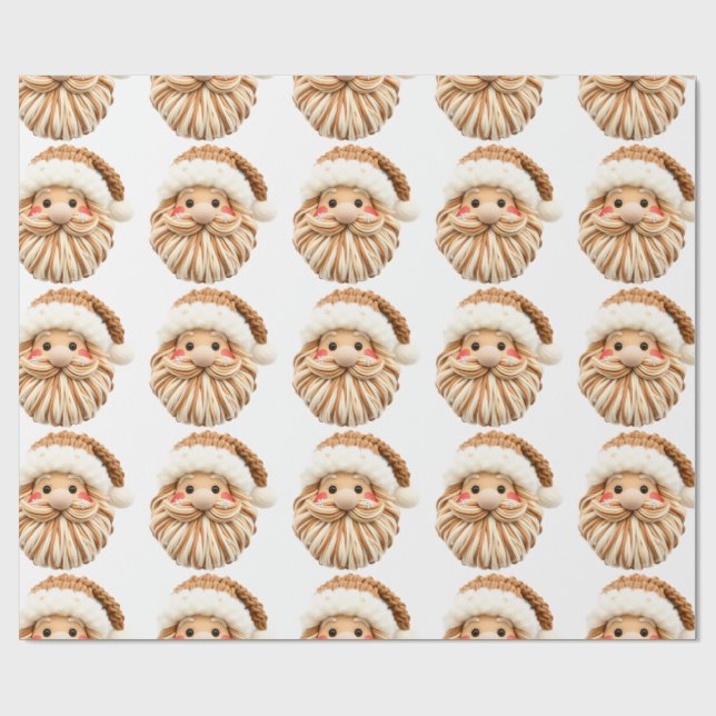 Faux Yarn Notch-Hook Santa Face Christmas Wrapping Presentpapper (Platt)