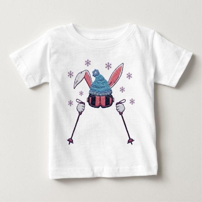 Faux yarn skiing rabbit winter humor t shirt (Framsida)