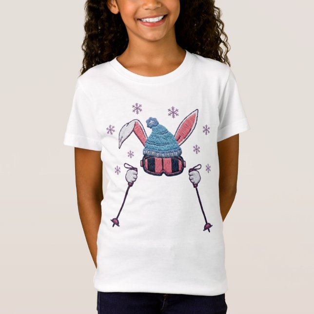 Faux yarn skiing rabbit winter humor t shirt (Framsida)