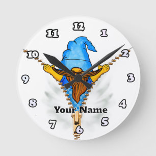 Faux Zipper Gnome Rund Klocka
