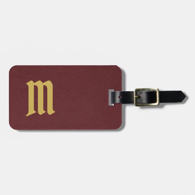 Fauxburgundy för enkel elegant monogram guld- bagagebricka (Horisontell Framsida)