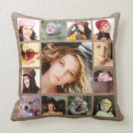 FauxBurlap med Instagram fotoCollage Kudde