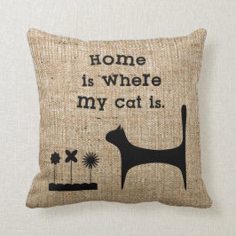 FauxBurlapdekorativ kudde för kattälskare