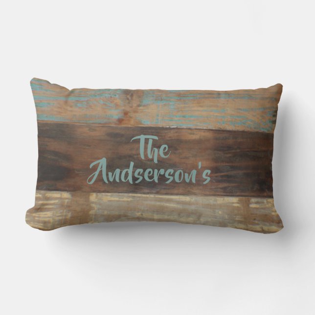 Fauxen bedrövat trä, tillfogar efternamn est lumbarkudde (Framsida)