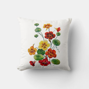 Fauxen broderade färgrika Nasturtiums kudder Kudde