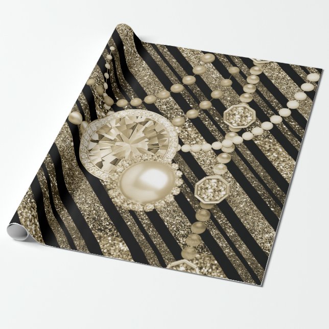 Fauxglitter & den juvelguld & svarten tonar presentpapper (Utrullad)