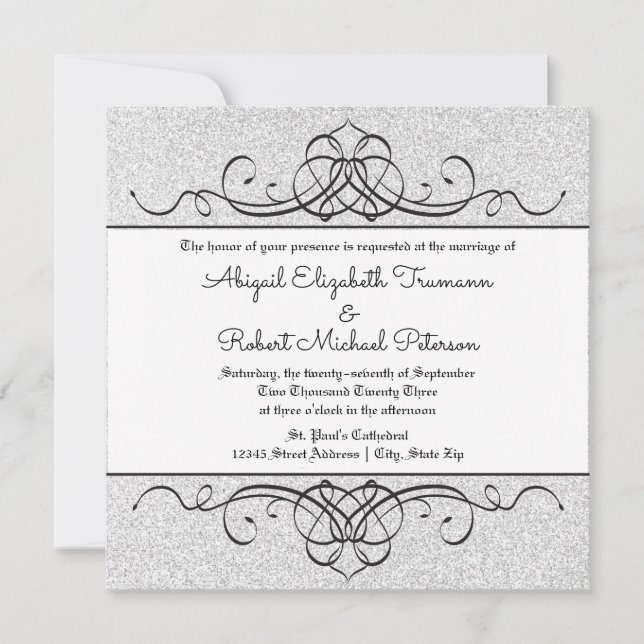 FauxGlitter Formal Vintage, blommande inbjudan (Framsida)