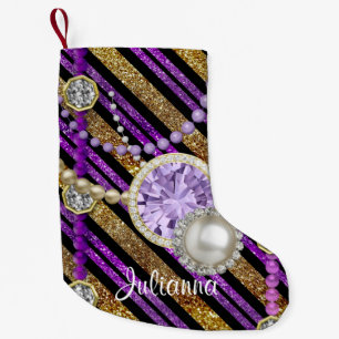 Fauxglitter & juvellilan & guld tonar liten julstrumpa