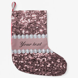 Fauxglitter och diamanter för trendig rosa guld- liten julstrumpa